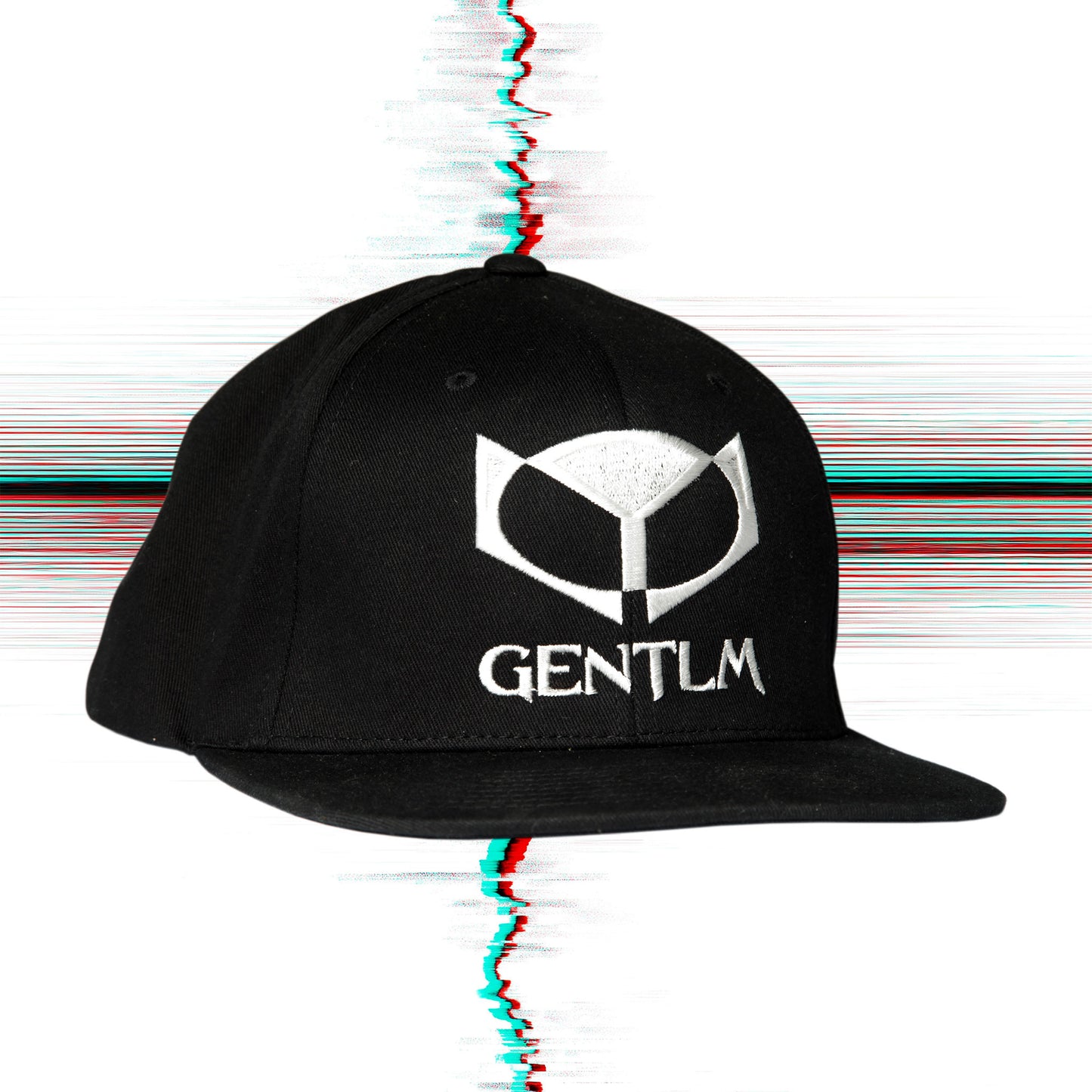 Black organic cotton snapback cap with silver embroidered GENTLM logo one size

