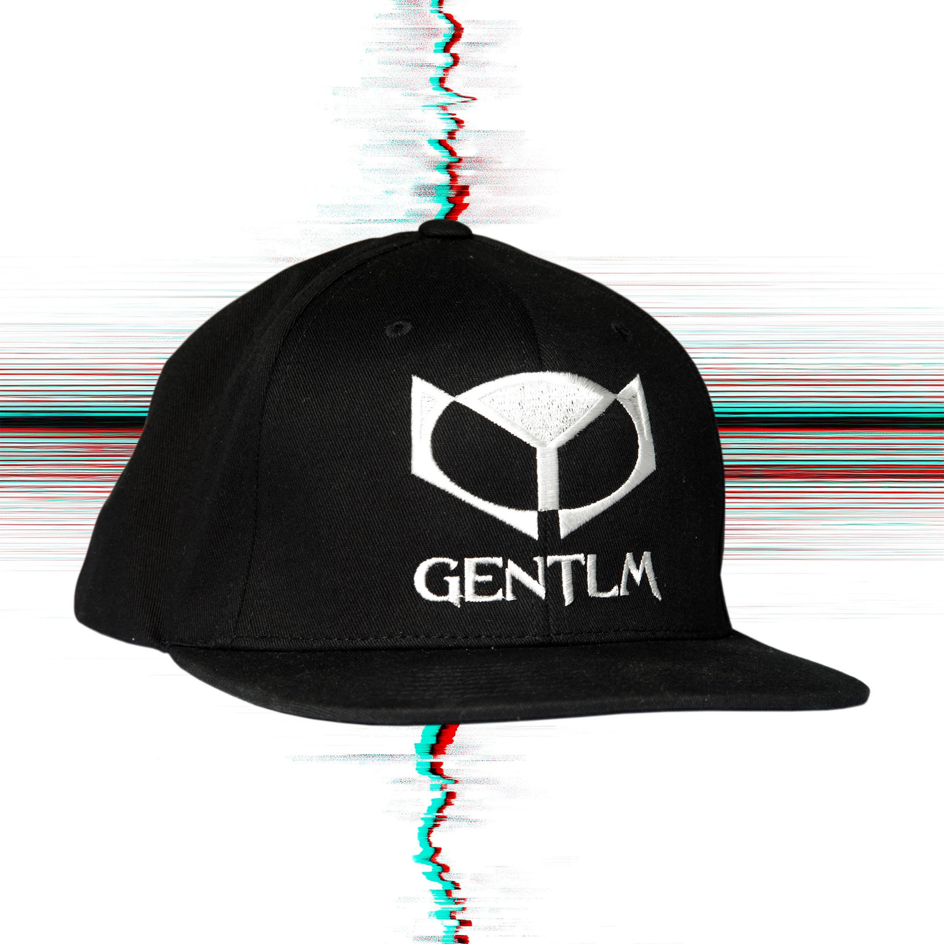 Black organic cotton snapback cap with silver embroidered GENTLM logo one size

