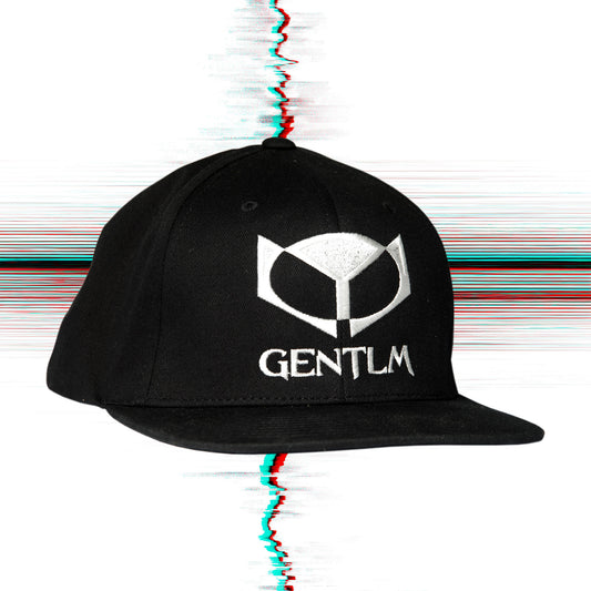 Black organic cotton snapback cap with silver embroidered GENTLM logo one size

