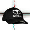 Black organic cotton curved brim cap with silver embroidered GENTLM logo one size